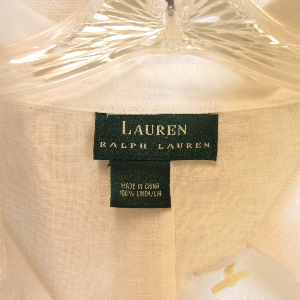 Lauren Ralph Lauren Linen 3/4 Sleeve Button Down Shirt Size XL White - Picture 3 of 11